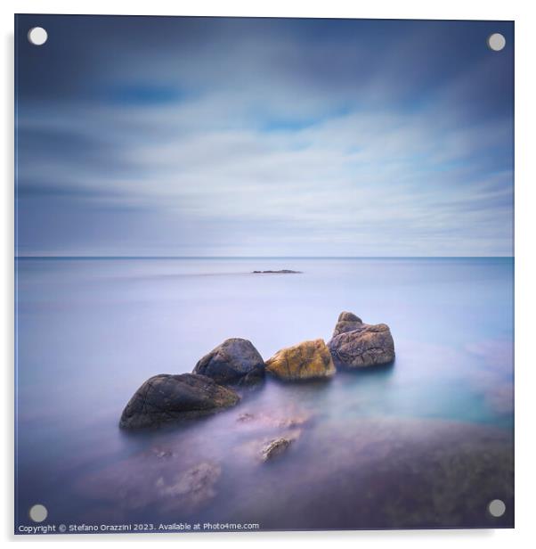 Four Rocks in the Sea. Long exposure photograph Acrylic by Stefano Orazzini