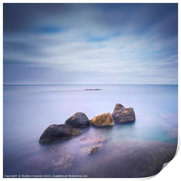 Four Rocks in the Sea. Long exposure photograph Print by Stefano Orazzini