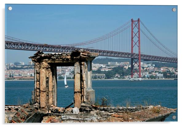 Coastal view in Lisbon, Portugal, with bridge and boat Acrylic by Lensw0rld 