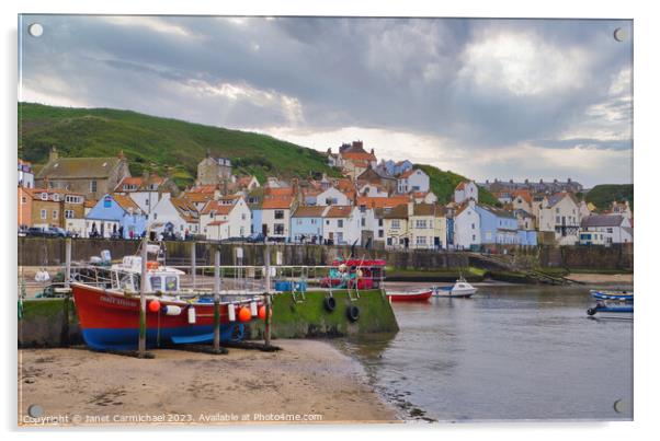 Staithes Harbour Acrylic by Janet Carmichael