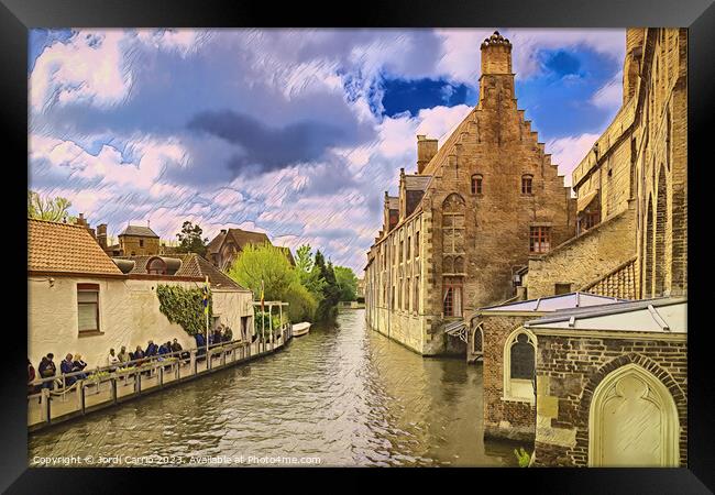 Bruges Canal in Spring - CR2304-8957-WAT Framed Print by Jordi Carrio