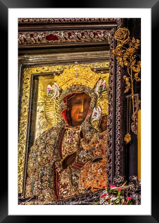 Real Black Madonna Virgin Mary Icon Jasna Gora Poland Framed Mounted Print by William Perry