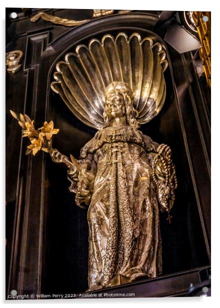 Silver Virgin Mary Black Madonna Icon Church Jasna Gora Poland Acrylic by William Perry