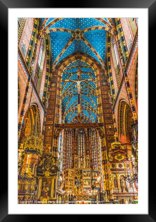 Crucifix Altar Ceiling St Mary's Basilica Church Krakow Poland Framed Mounted Print by William Perry