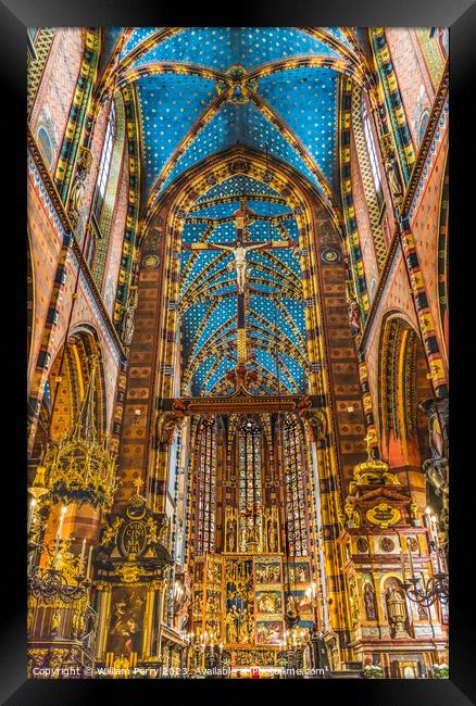 Crucifix Altar Ceiling St Mary's Basilica Church Krakow Poland Framed Print by William Perry