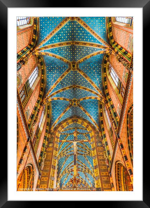 Crucifix Ceiling St Mary's Basilica Church Krakow Poland Framed Mounted Print by William Perry