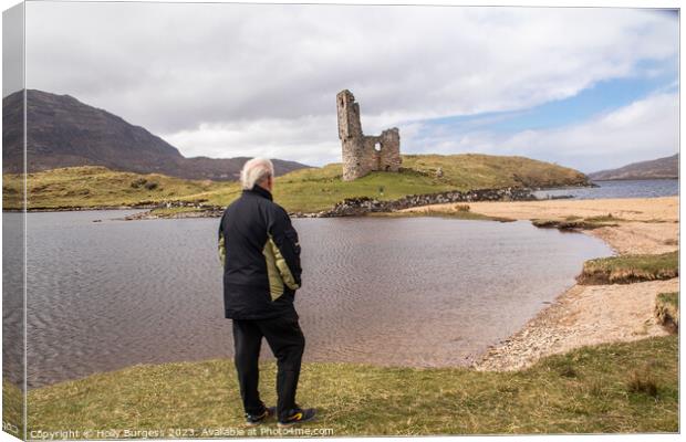 Echoes of Time: Ardvreck Castle's Loch Island Ruin Canvas Print by Holly Burgess