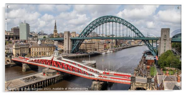 Newcastle's Historic Bridges: A Nostalgic Vista Acrylic by Holly Burgess