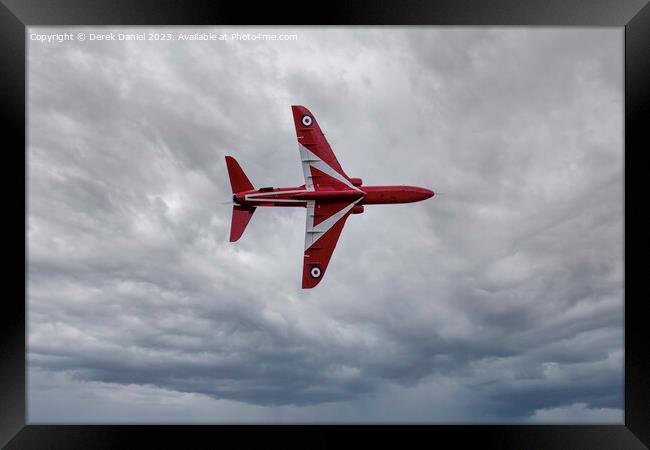RAF Red Arrow Flying Solo Framed Print by Derek Daniel