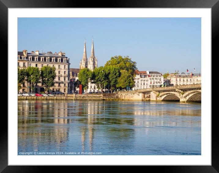 Adour River and the Cathedral of Saint Mary - Bayonne Framed Mounted Print by Laszlo Konya