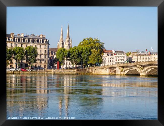 Adour River and the Cathedral of Saint Mary - Bayonne Framed Print by Laszlo Konya