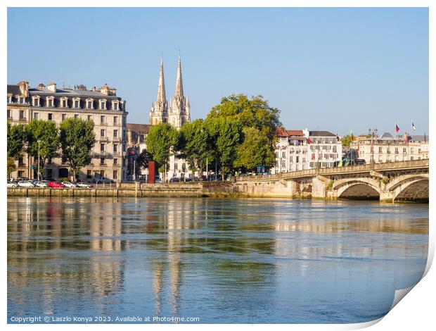 Adour River and the Cathedral of Saint Mary - Bayonne Print by Laszlo Konya