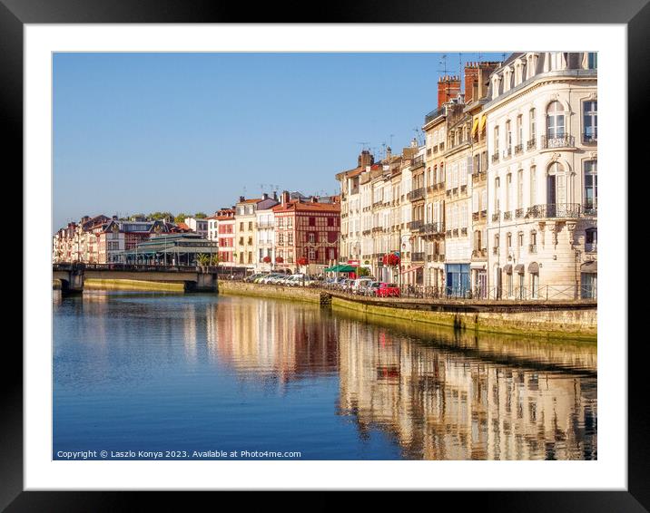 Reflections in the Nive River - Bayonne Framed Mounted Print by Laszlo Konya