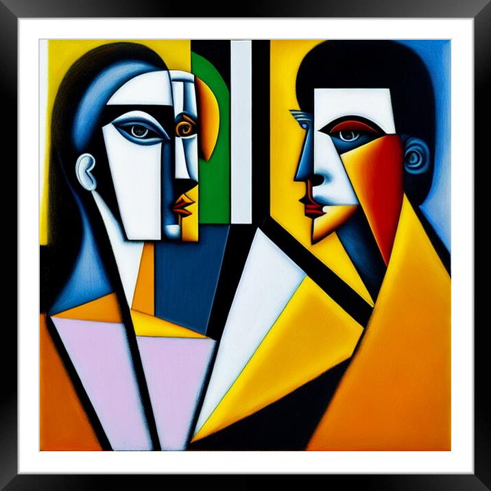 AI-Generated Cubist Portrait of a Couple Framed Mounted Print by Luigi Petro