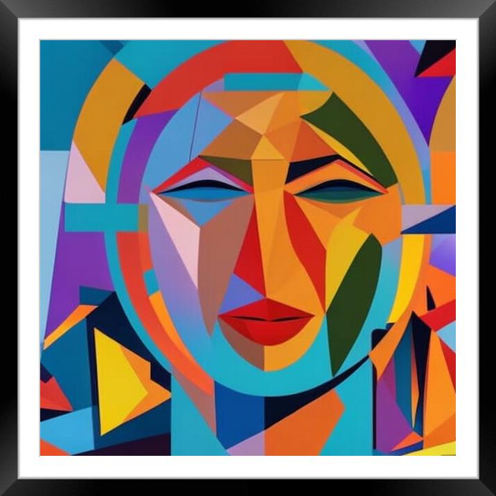 Vibrant Cubist Portrait A Modern Twist Framed Mounted Print by Luigi Petro