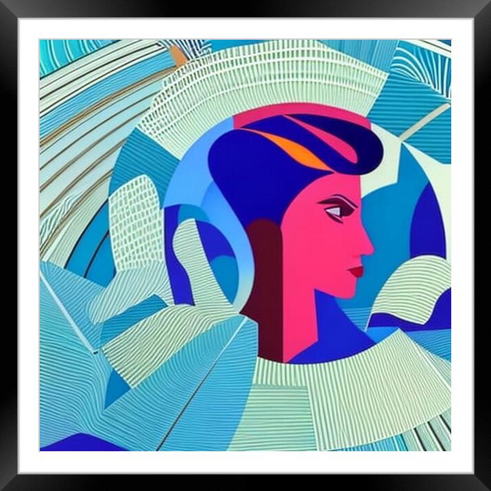 Vibrant Cubist Portrait A Modern Twist Framed Mounted Print by Luigi Petro