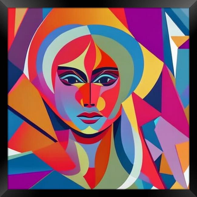 Vibrant Cubist Portrait A Modern Twist Framed Print by Luigi Petro