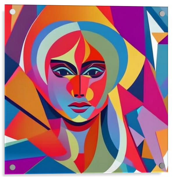 Vibrant Cubist Portrait A Modern Twist Acrylic by Luigi Petro