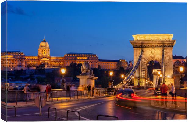 Castle And Chain Bridge in Budapest at Night Canvas Print by Artur Bogacki