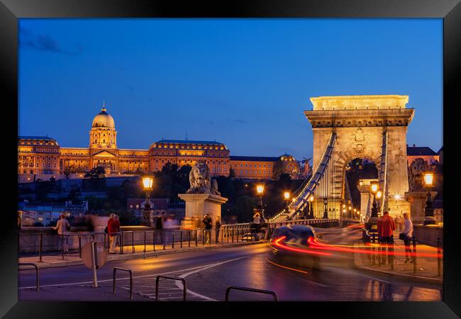 Castle And Chain Bridge in Budapest at Night Framed Print by Artur Bogacki