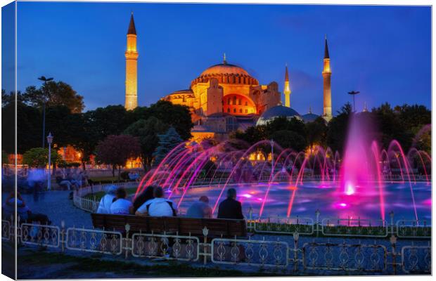 Hagia Sophia and Fountain in Istanbul at Night Canvas Print by Artur Bogacki