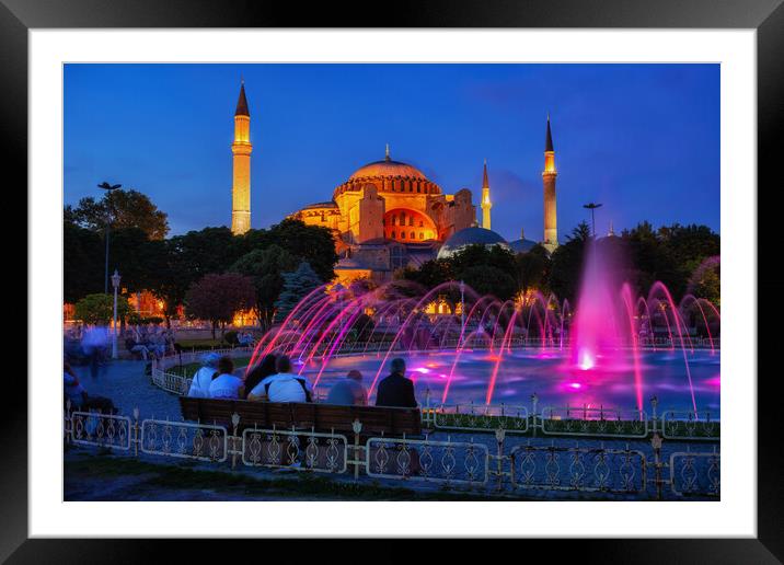 Hagia Sophia and Fountain in Istanbul at Night Framed Mounted Print by Artur Bogacki
