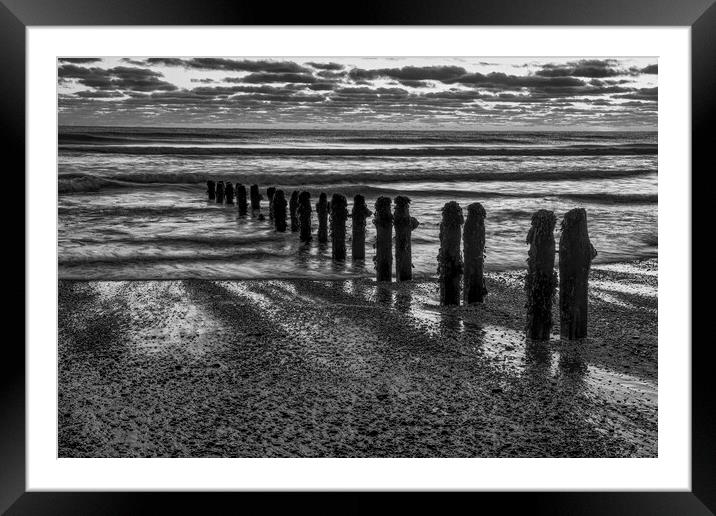 Sandsend Beach Black and White Framed Mounted Print by Tim Hill