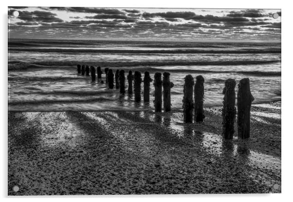 Sandsend Beach Black and White Acrylic by Tim Hill
