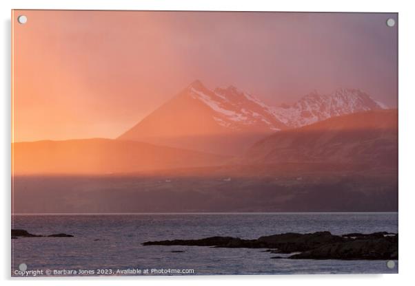 Cuillin Mountains Winter Sunset Tokavaig, Skye. Acrylic by Barbara Jones