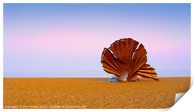 The Scallop at Aldeburgh Beach Print by Paul Martin