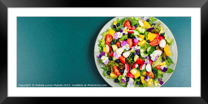 Summer salad with edible flowers,space for text. Framed Mounted Print by Mykola Lunov Mykola