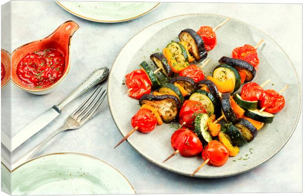BBQ grilled vegetables on skewers Canvas Print by Mykola Lunov Mykola
