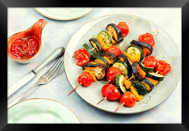 BBQ grilled vegetables on skewers Framed Print by Mykola Lunov Mykola