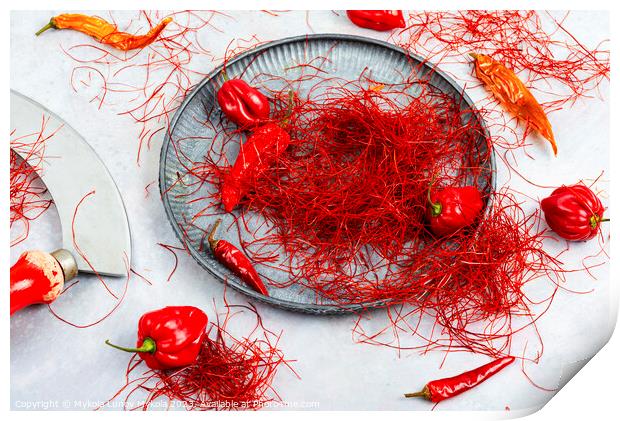 Cutting red chilly peppers. Print by Mykola Lunov Mykola