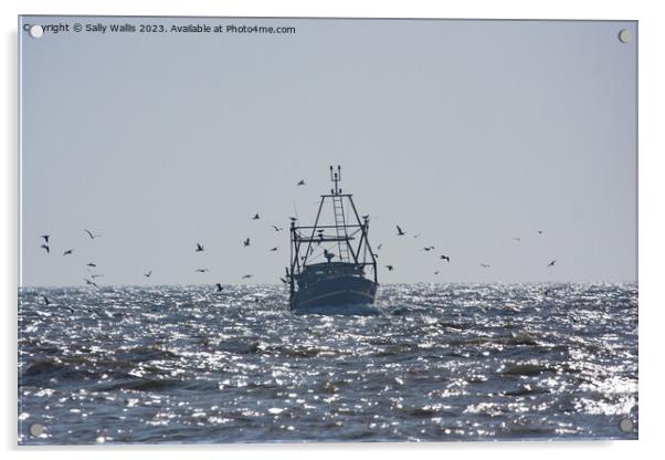 Returning fishing boat Acrylic by Sally Wallis