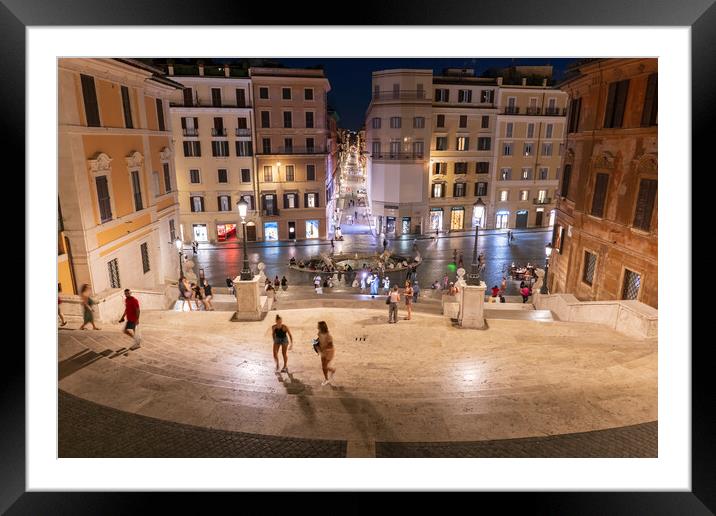 Spanish Steps and Square in Rome at Night Framed Mounted Print by Artur Bogacki