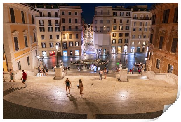 Spanish Steps and Square in Rome at Night Print by Artur Bogacki