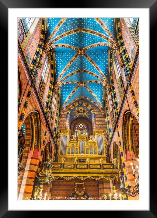Organ Ceiling St Mary's Basilica Church Krakow Poland Framed Mounted Print by William Perry