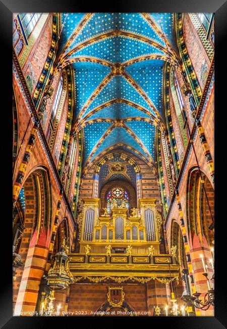 Organ Ceiling St Mary's Basilica Church Krakow Poland Framed Print by William Perry