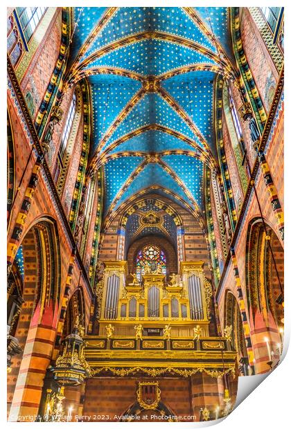 Organ Ceiling St Mary's Basilica Church Krakow Poland Print by William Perry