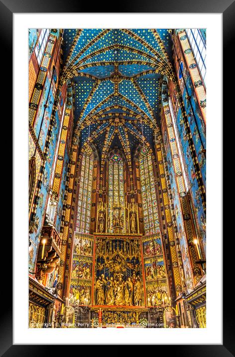 Altar Tryptych St Mary's Basilica Church Krakow Poland Framed Mounted Print by William Perry