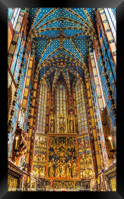 Altar Tryptych St Mary's Basilica Church Krakow Poland Framed Print by William Perry
