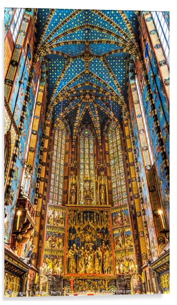Altar Tryptych St Mary's Basilica Church Krakow Poland Acrylic by William Perry