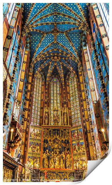 Altar Tryptych St Mary's Basilica Church Krakow Poland Print by William Perry