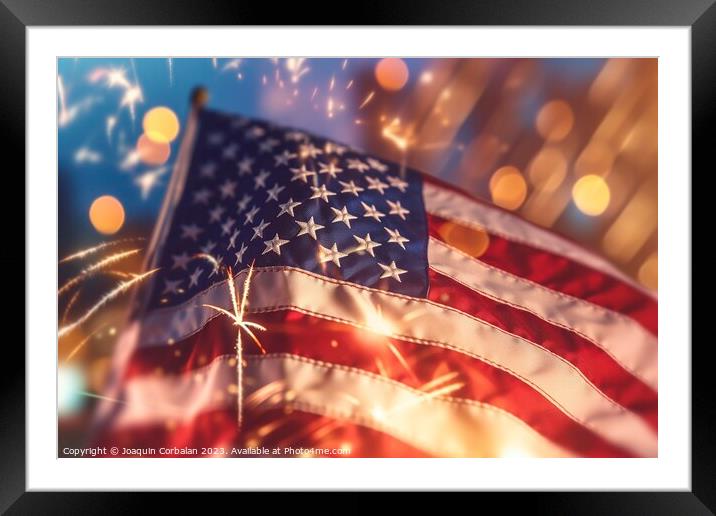 Celebration with patriotic american flag background. Ai generate Framed Mounted Print by Joaquin Corbalan