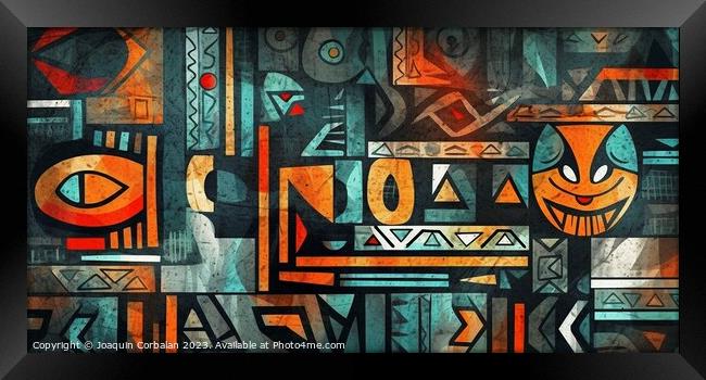 Immerse yourself in the captivating world of African abstraction through vibrant artistic drawings. AI Generated. Framed Print by Joaquin Corbalan