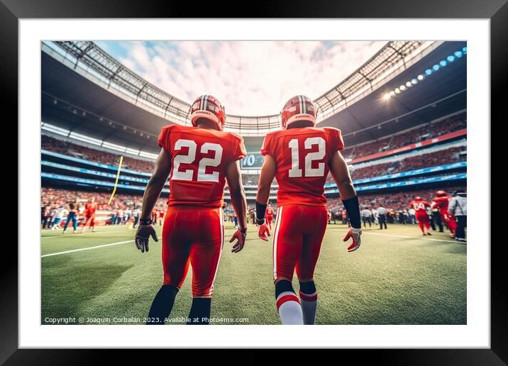 merican football players clash on the field of play. AI generated. Framed Mounted Print by Joaquin Corbalan
