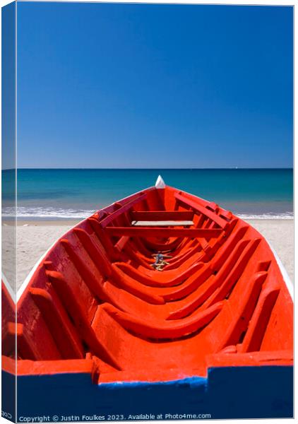The red Boat, St Lucia, Caribbean Canvas Print by Justin Foulkes