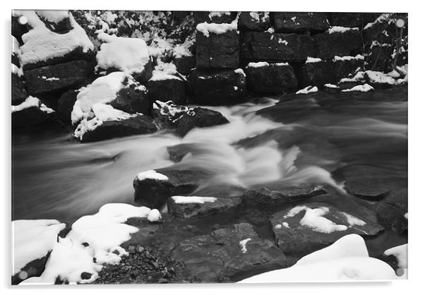 Snowy Waterfall Mono Acrylic by Steve Purnell