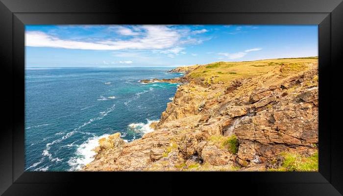 Boscaswell Cliffs Panormaic View Framed Print by Malcolm McHugh
